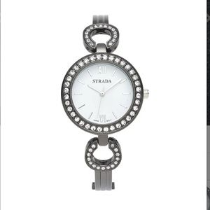Strada White Crystal Japanese Movement Watch in Blacktone Strap